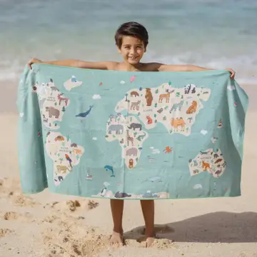 RĘCZNIK PLAŻOWY DLA DZIECI - MAPA ZE ZWIERZETAMI 70/140