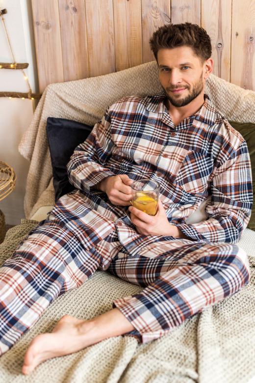 Piżama męska flanelowa w kratę koszulowa góra z długimi spodniami rozmiar XL